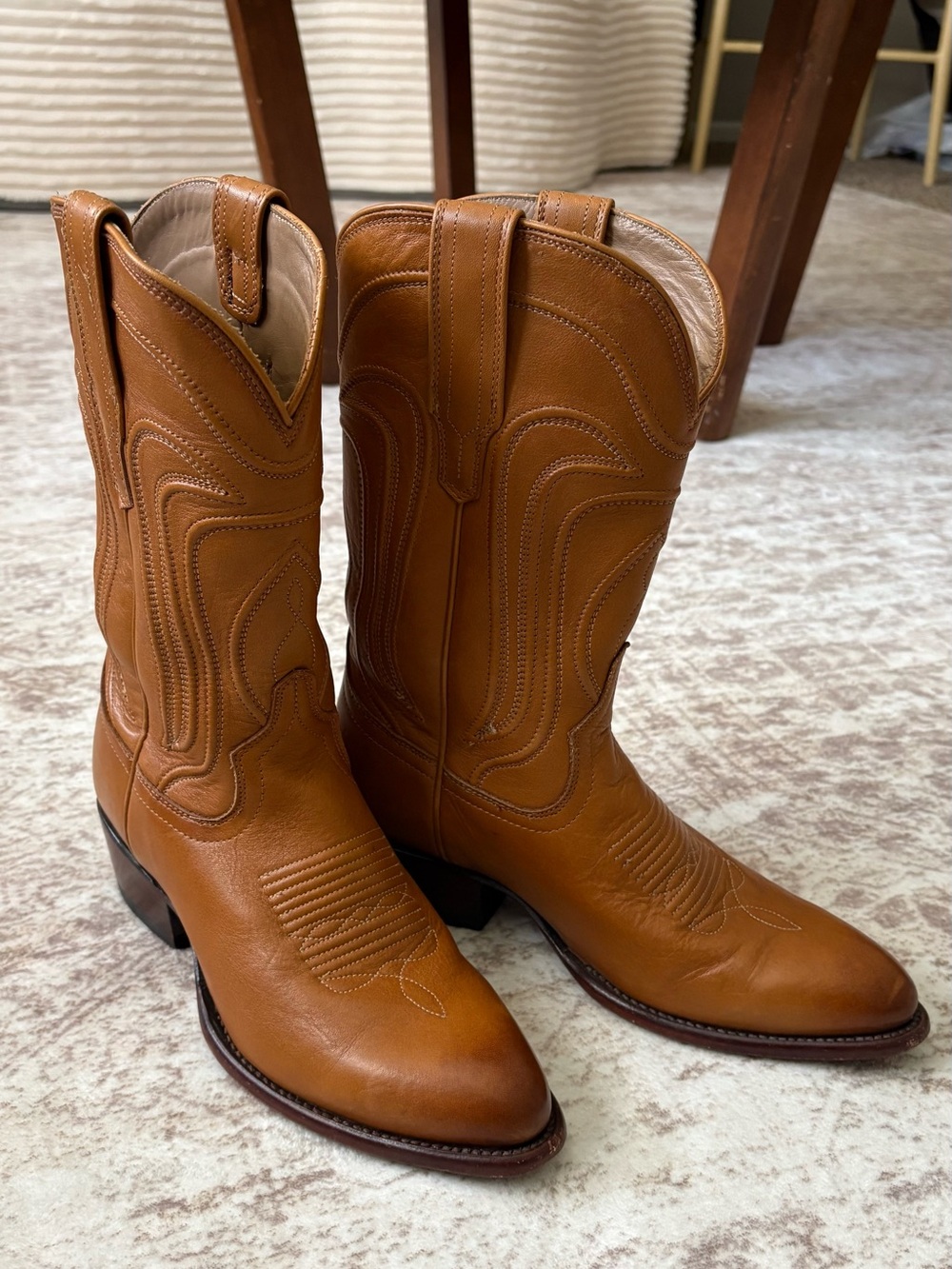 Tecovas Tan Leather Western Cowboy Boots with Pull Tabs